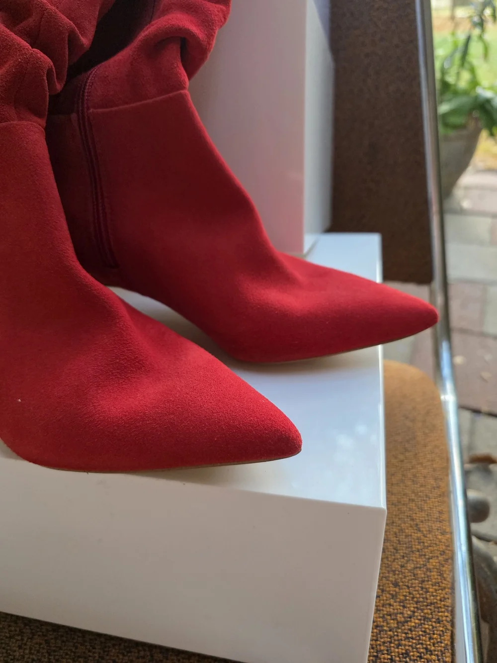 Gianni Bini Red Over-the-Knee Pointed Toe Leather Upper Boots